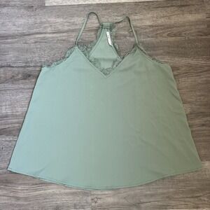 Mi Ami Women's Sage Green Racerback Tank With Lace Trim Top Size Medium EUC